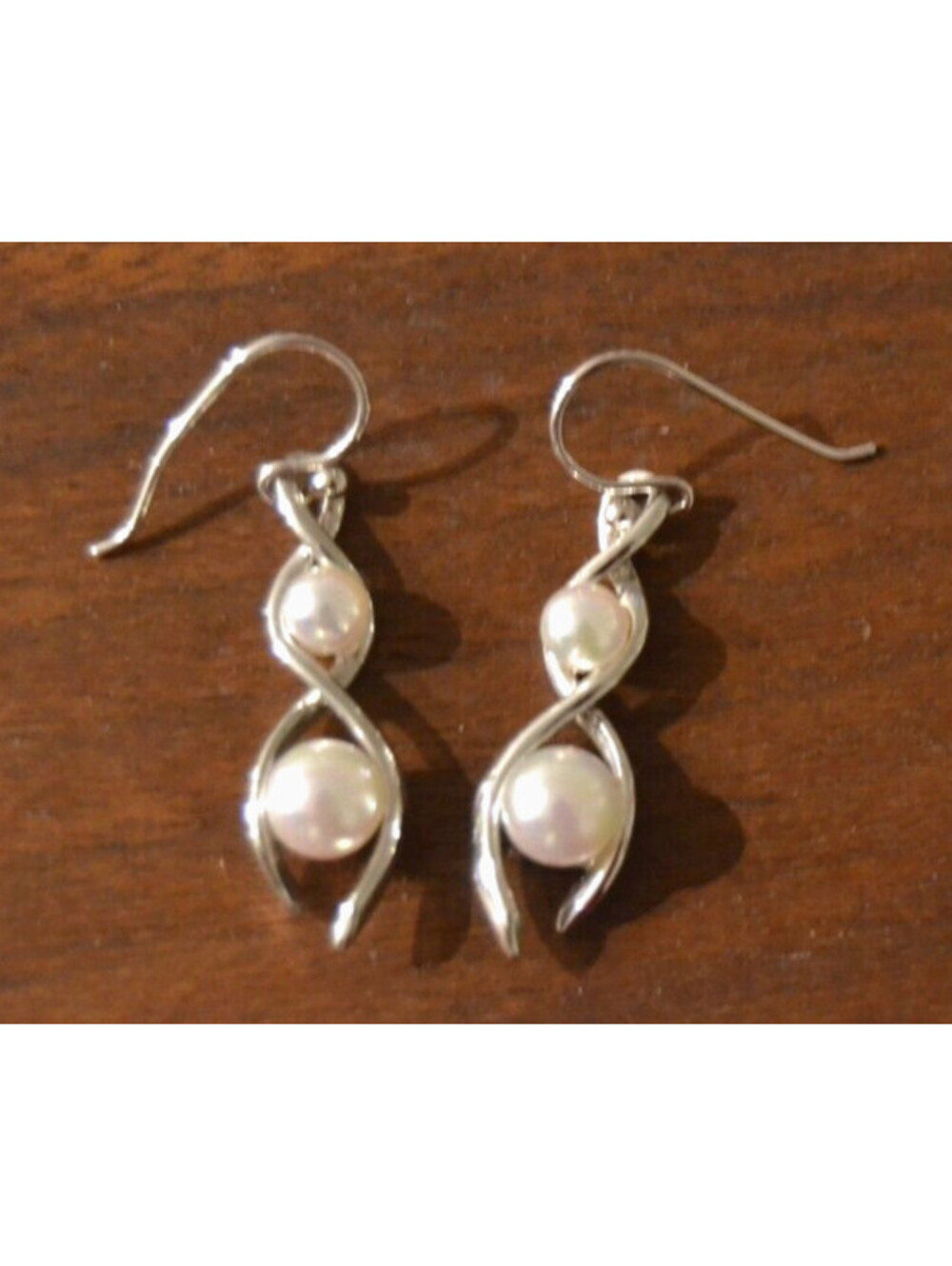 Majorica Pearl Sterling Silver Double Drop Earrings Signed 1.5"